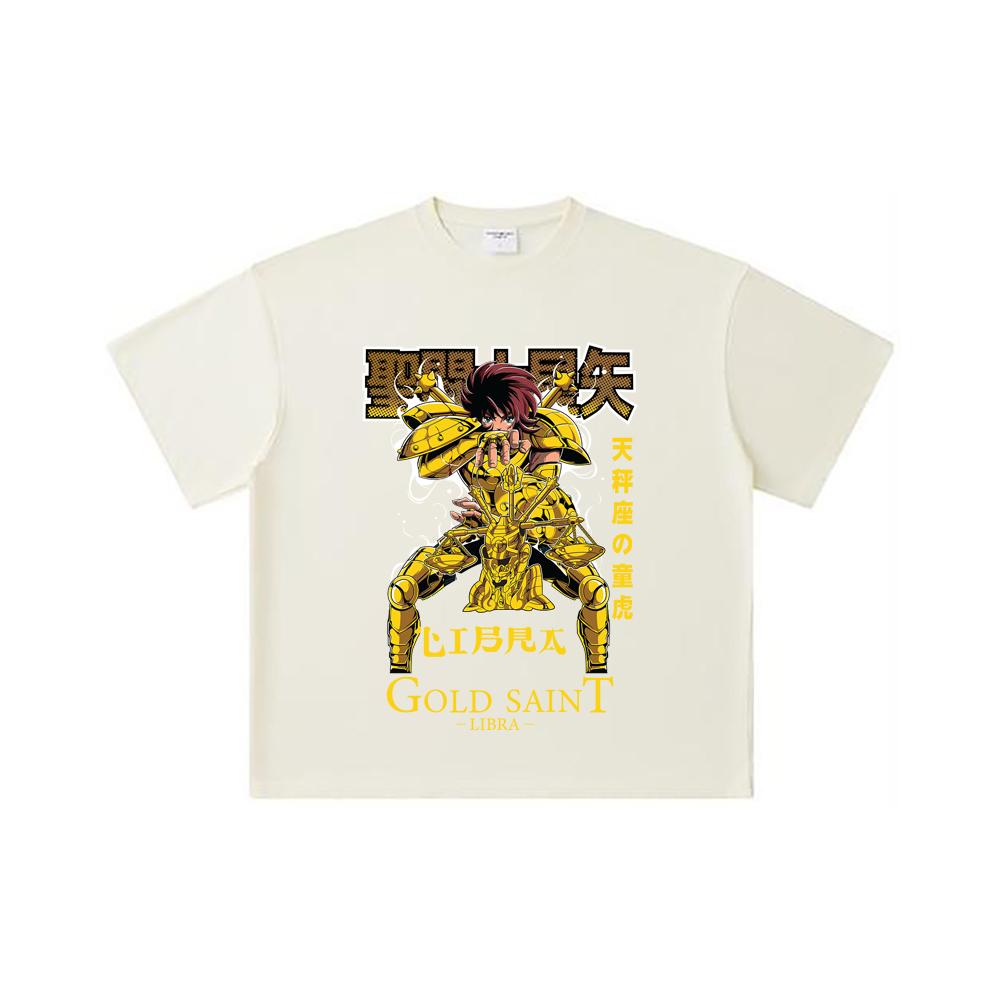

260 GSM Double Yarn 32 Count 100% Cotton Saint Seiya V23 Libra Print Unisex Heavy Cotton T Shirt S абрикосовый