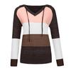 Fashion Women Casual Patchwork V-Neck Long Sleeves Hooded Sweater Blouse Tops