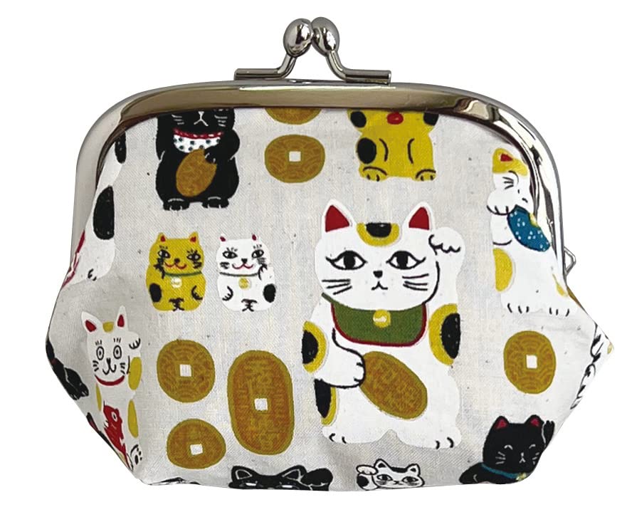 

Onishi Ken Seihan Abeille Gusseted 3.6-inch Pouch, Maneki-neko (Lucky Cat), White, AMC-1602