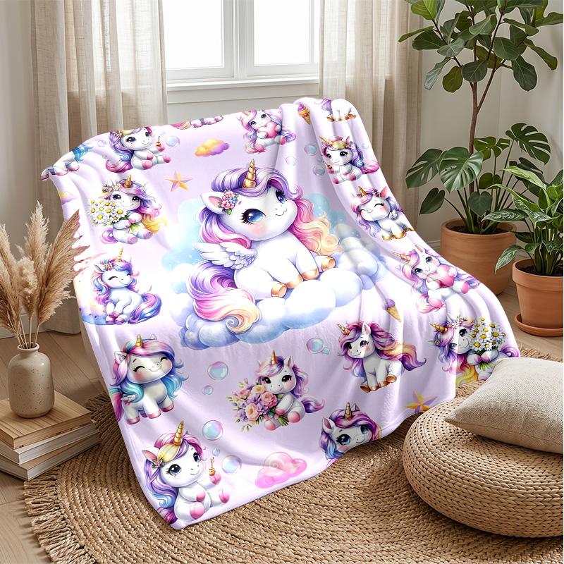 Cute Unicorn Art blanket Personalized Name Flannel Blanket Soft Cozy Plush Throw for Sofa Bed Lightweight Home Decor