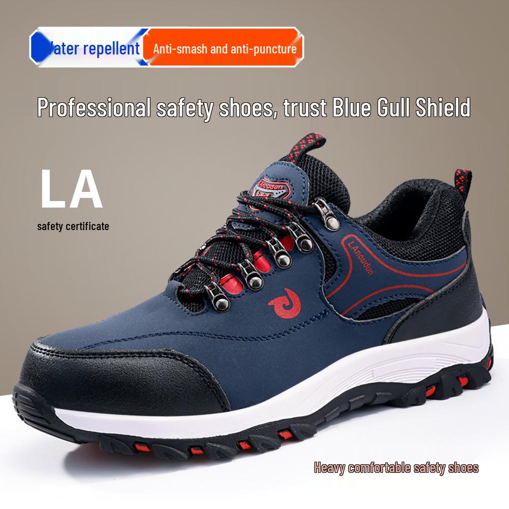 Blue Gull Shield Men's Steel Toe Safety Shoes: Anti-smash, Puncture-resistant, Wear-resistant, Anti-slip, Comfortable Labor Protection Footwear.