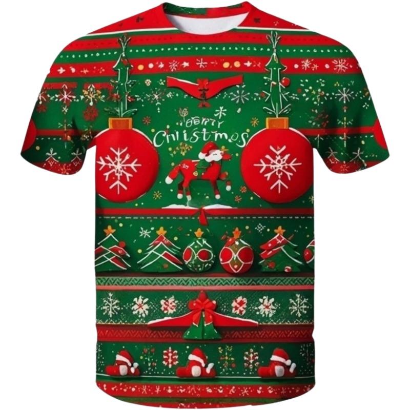 Santa Claus Christmas Print Short Sleeve for Boys Girls Cute O-Neck Pullover Tees Casual Loose Children's Top Children's T-Shirt