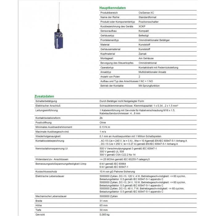 Telemecanique Sensors Telemecanique Capteurs Limite Interrupteur Avec Ne Gêne Pas, Moustaches De Chat En Plastique, Série Xckp, Mul