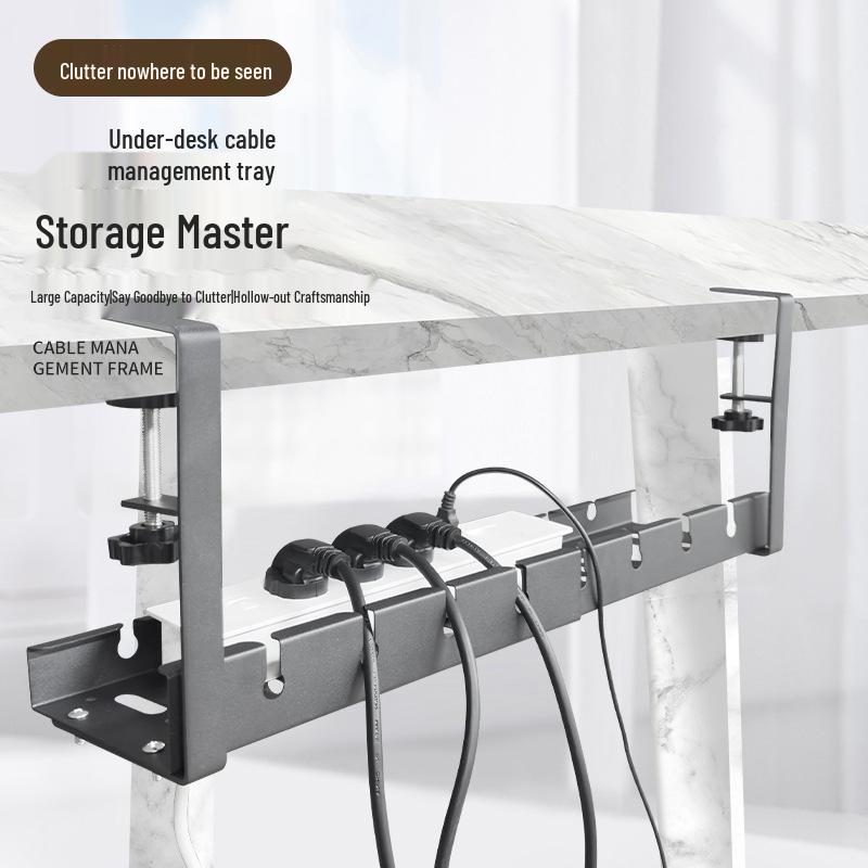 Under-Desk Punch-Free Cable Organizer: Adjustable Storage Rack for Power Strips and Data Cables