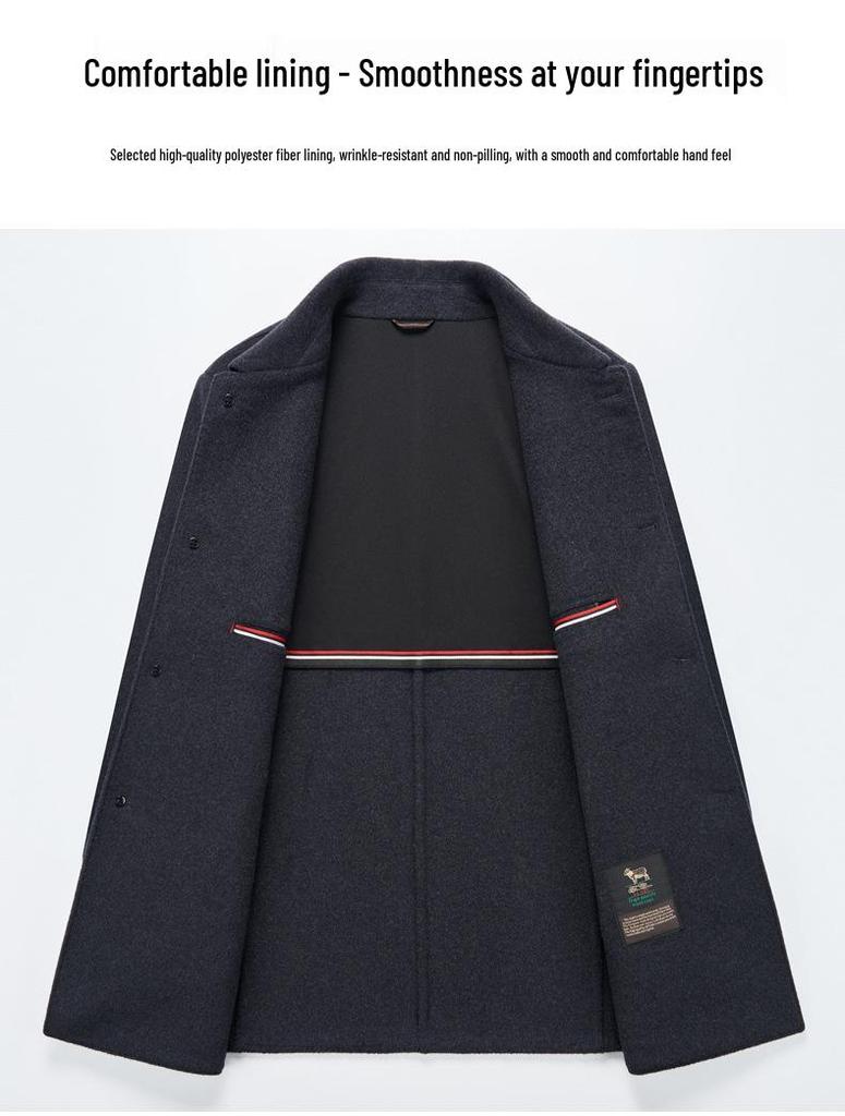Brand Men's Double-Faced Wool Overcoat - Autumn/Winter 2025, No-Iron Lapel, Business Casual for Middle-Aged Dads