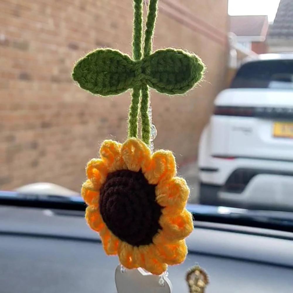 Handmade Sunflower Car Mirror Hanging Accessories for Women Car Styling Decor Auto Ornament Rear View Mirror Hanging Accessories
