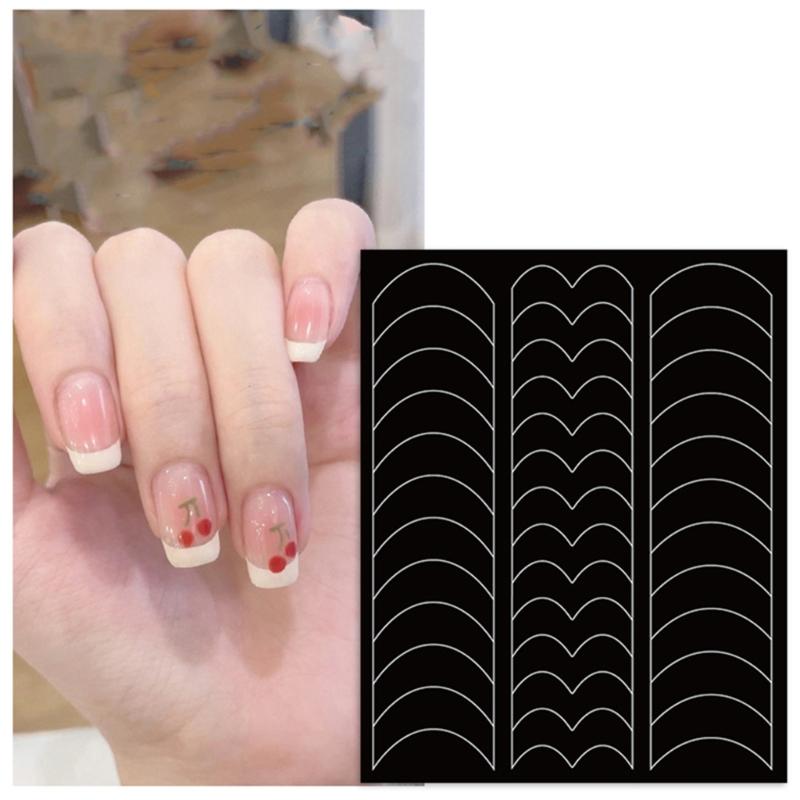 6 Designs French Manicure Strips Nail Art Stickers,Self-Adhesive Nail Tips Guides for DIY Nail Decoration Stencil Tools