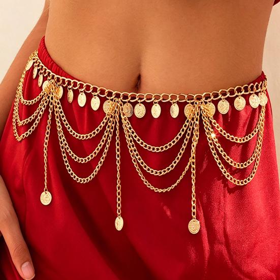 Women Waist Chain, Multi Layered with Coin Discs Pendant Belly Chains, Flexible Alloy Chain for Dance Skirts Beachwear
