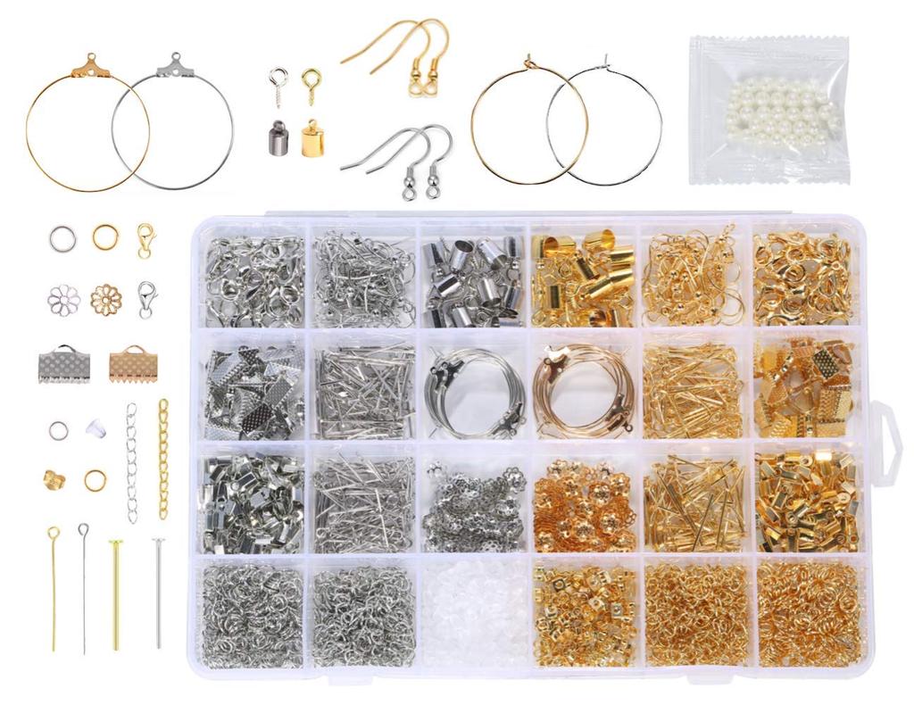Perriberry Handmade Earring Starter Kit: Earring Parts and Accessory Kit Set, Basic 24 Types In 2 Colors, Handmade Earrings (Starter Kit)