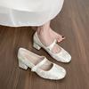 Vintage Mary Jane Shoes with Thick Heels Chinese Shallow Mouth High Heels Women