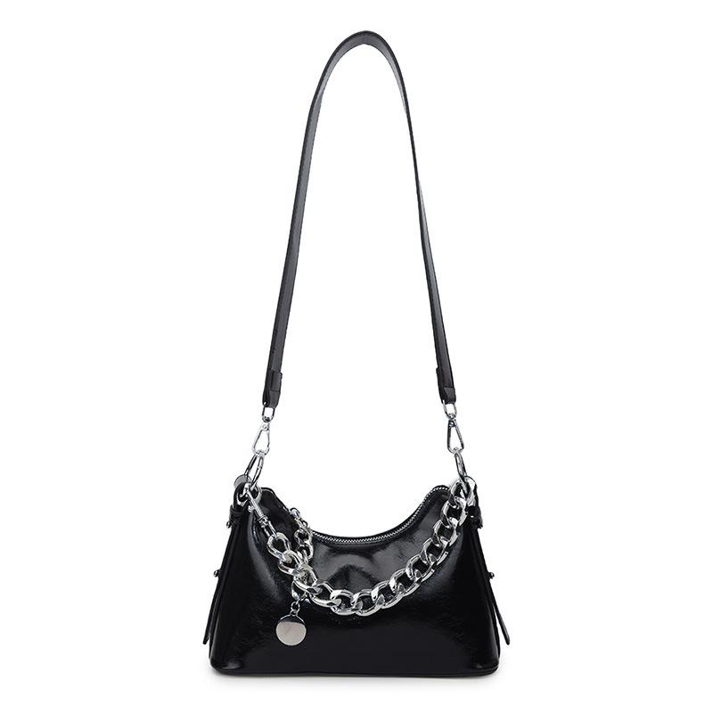 

2026 Newest Niche Oil Wax Leather Persality Chain Underarm Bag Lluxury Versatile Simple High-end Casual Crossbody Bags Gift чёрный