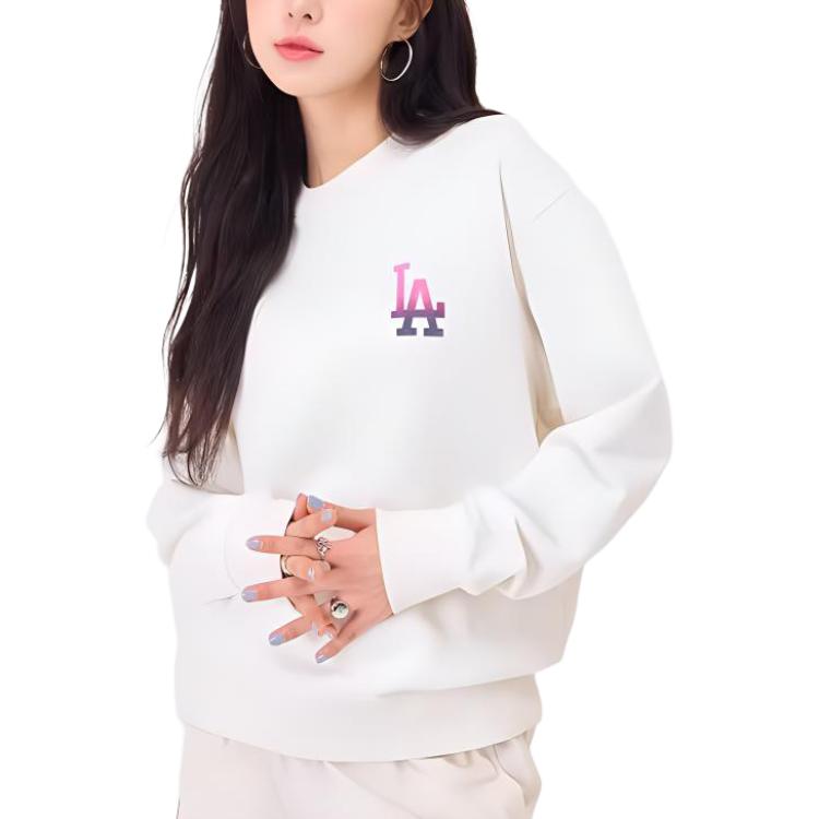 Felpa Pullover Casual Larga con Stampa Degradé MLB Los Angeles Dodgers Unisex Crema 3AMTB1041-07CRS