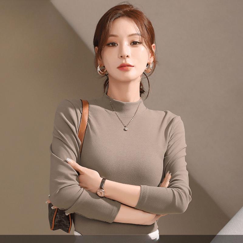 

Bottom Shirt Women s Inner Wear Autumn and Winter Solid Color Versatile Long-sleeved Thickened Warm Clothes M белый