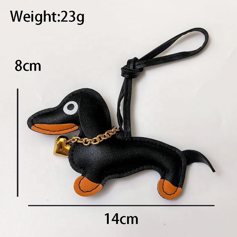 Pu Leather Stuffed Dachshund With Collar of Gold Heart Shape Pendent WIth Long Strap Puppy Pendent for Bag Charms Accessories