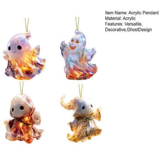 Funny Ghost Pendant 2D Acrylic Car Hanging Decor Ghost Design Backpack Charm Halloween Festive Party Decoration