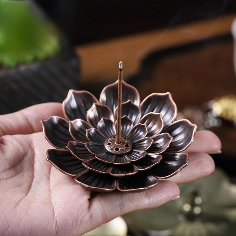 2pcs Incense Holder for Sticks Alloy Incense Burner Creative 3 Levels Lotus Incense Stick Holder and Detachable Ash Catcher