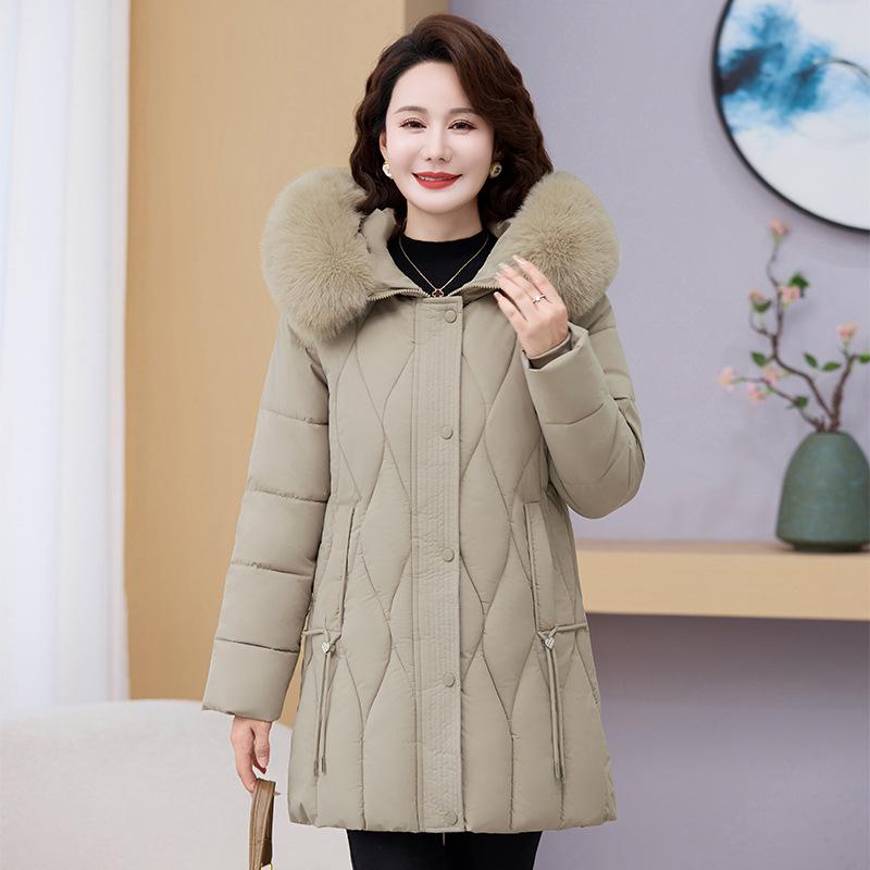 

Зимние пальто больших размеров для женщин среднего и пожилого возраста, хлопковые пальто средней длины для мам, большой меховой воротник, с капюшоном и утепленные хлопковые куртки 4XL