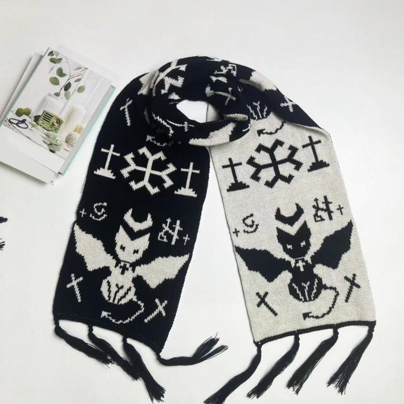 Sciarpa da Collo alla Moda Sciarpa Lunga Lavorata a Maglia Anni 2000 Adolescenti Sciarpa con Motivo Teschio Accattivante
