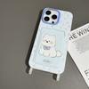 Cute Cartoon Dog Cat Phone Case with Lanyard Card Slot for iPhone 15 14 13 Pro Max Shockproof Cover