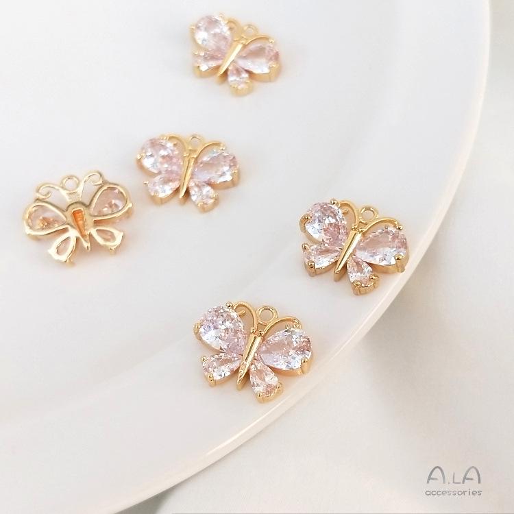 14K Gold-Filled Zircon Butterfly Pendant Charm for DIY Jewelry