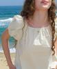 RONRON Shirring Ribbon 2 Way Puff Sleeve Half Blouse Cream