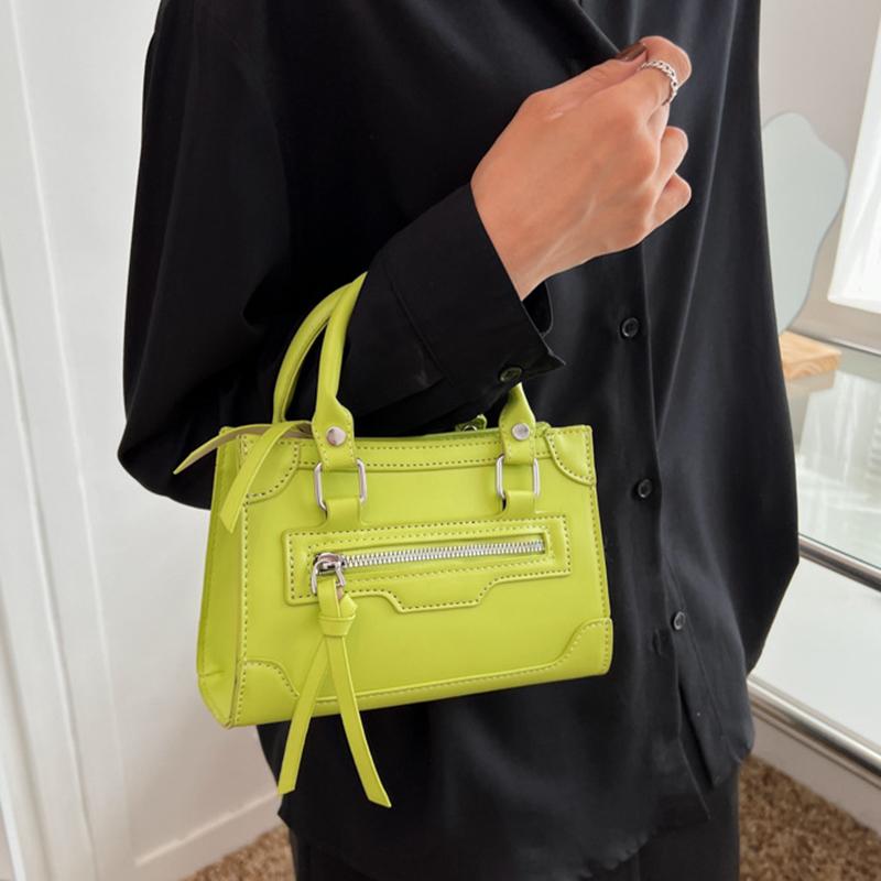 Bolsa de ombro feminina pequena de couro PU vintage com zíper quadrado bolsa crossbody