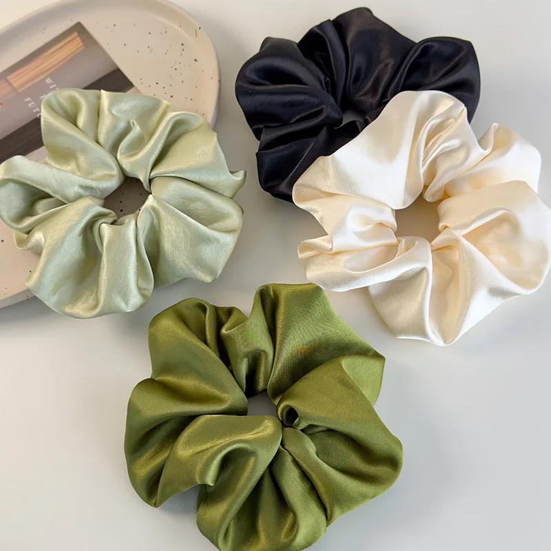 Spring/summer Freshen Green Satin Hair Scrunchies Headband for Women Girl Sweet Lovely Head Rope Rubber Bands Female Accessories