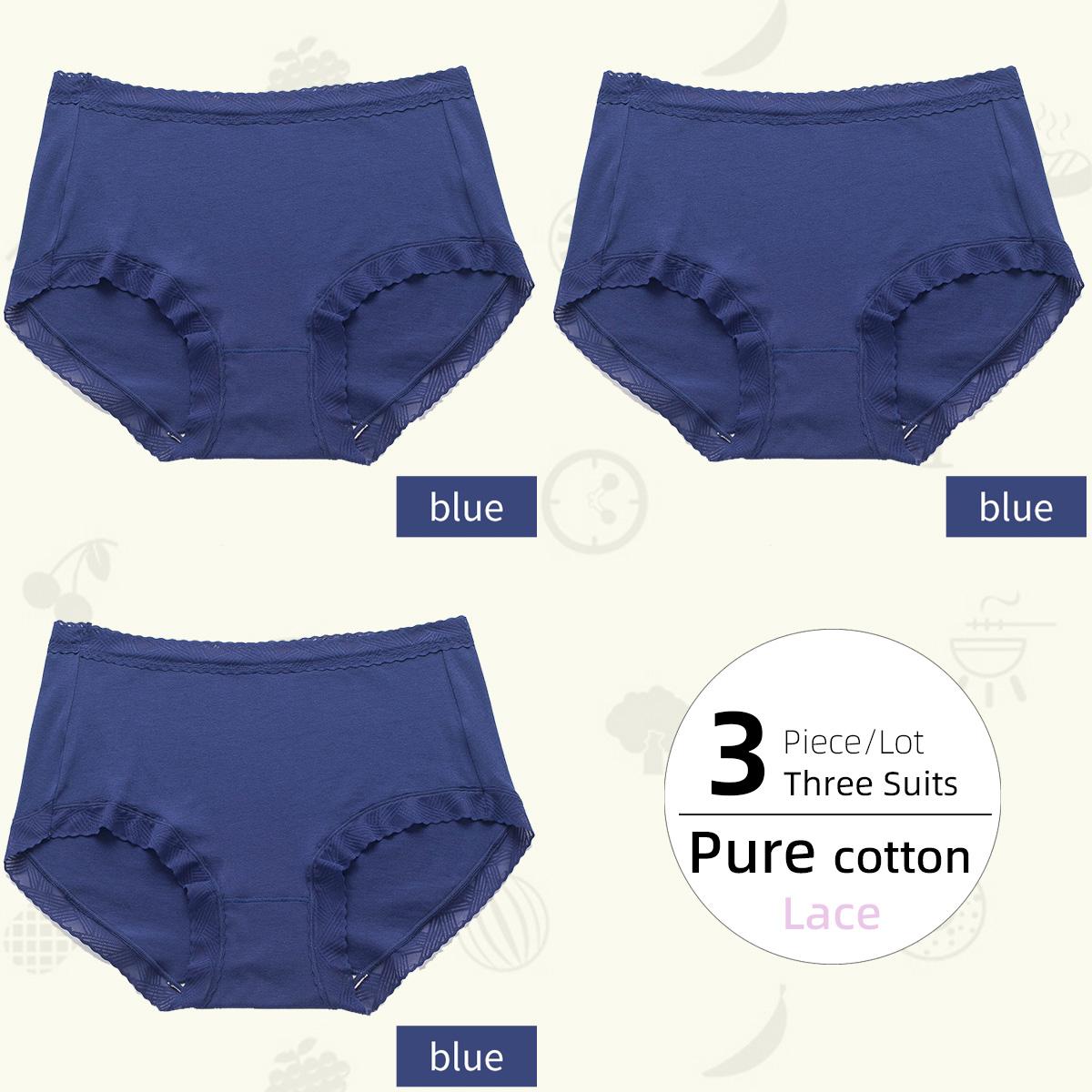 

3 шт./лот, большие размеры, удобные женские трусики из чистого хлопка, хлопковые трусики с кружевной кромкой, нижнее белье, трусы 2XL