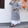 Johnature Women Chinese Style Print Floral Dress Stand Long Sleeve Spring Button Vintage Dress