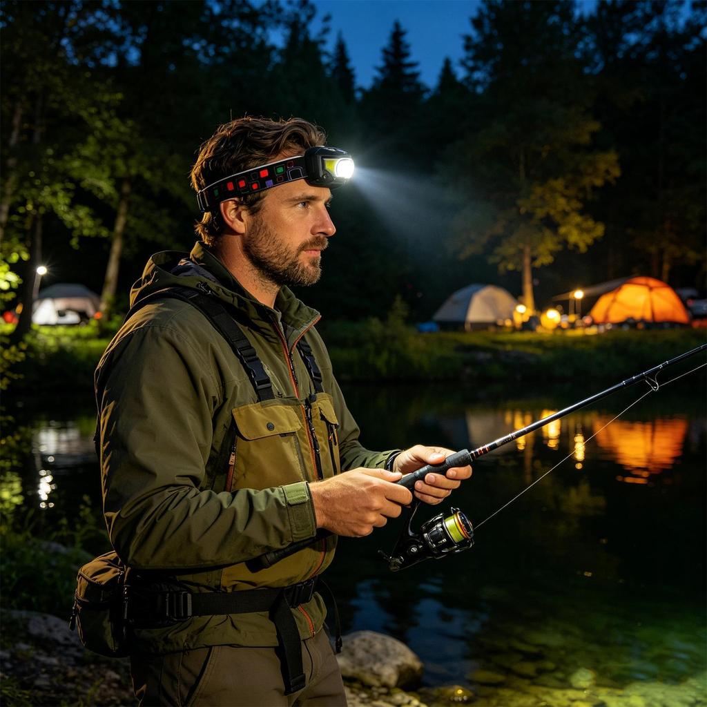 Head Lamp Rechargeable LED Hard Hat Gear Head Light for Camping Hiking Fishing Walking Night Work Backpacking Outdoor