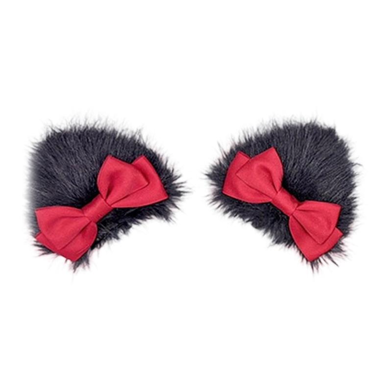 Catgirl Costume Accessories Furry Kitten Ears Animal Tail and Bowtie Halloween Animal Costume Accessories for Women Girl