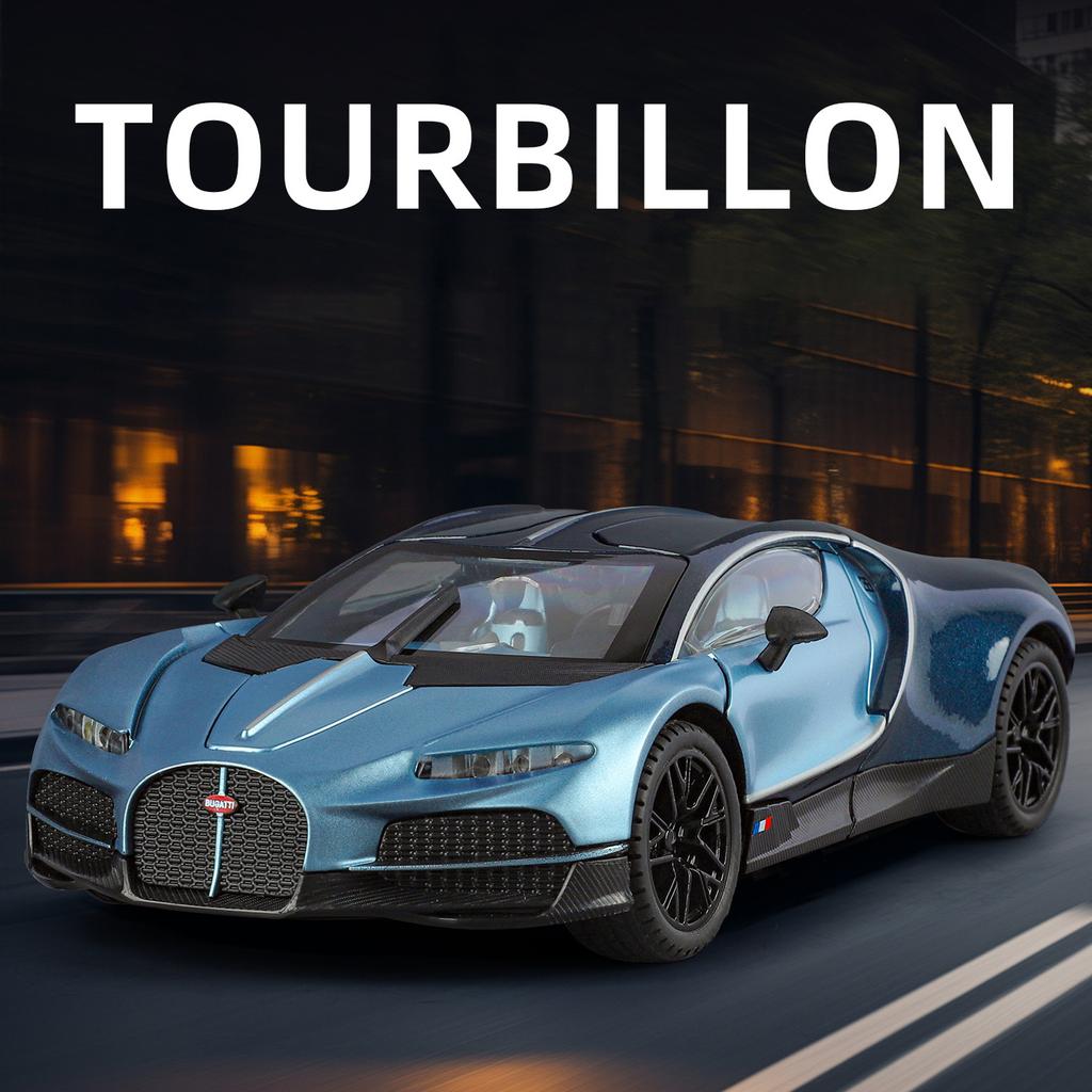 Modèle de voiture Bugatti Tourbillon Supercar en alliage 1/24 Son et lumière Rappel Jouet pour enfants Objets de collection Cadeau d'anniversaire