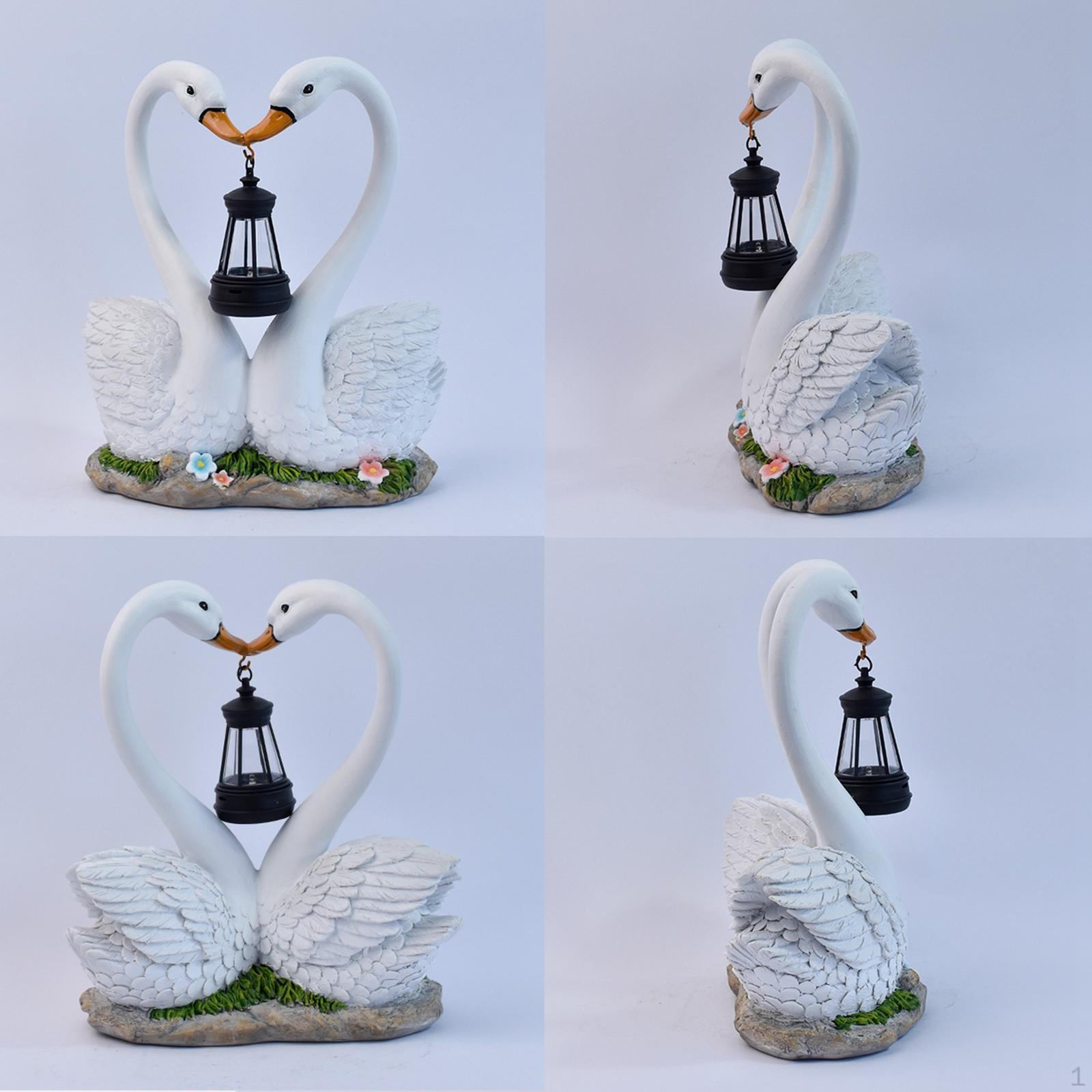 Swan Outdoor Garden Statue Ornament with Solar Lantern Housewarming Gifts Decor Resin