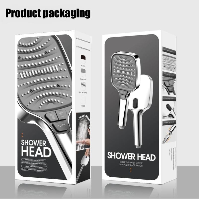 8 Modes Turbo Pressurized Shower Head 12cm Large Panel Water Saving Showerheads Explosion-proof Thickened ABS Filter Shower Head
