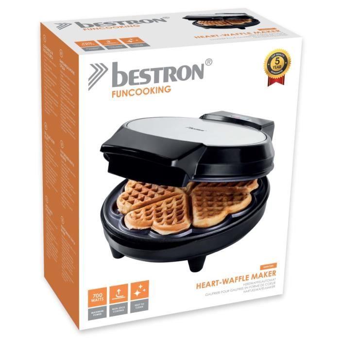 BESTRON AWM700S - Gaufrier classique en forme de cœur avec revêtement antiadhésif, 700 W, Noir