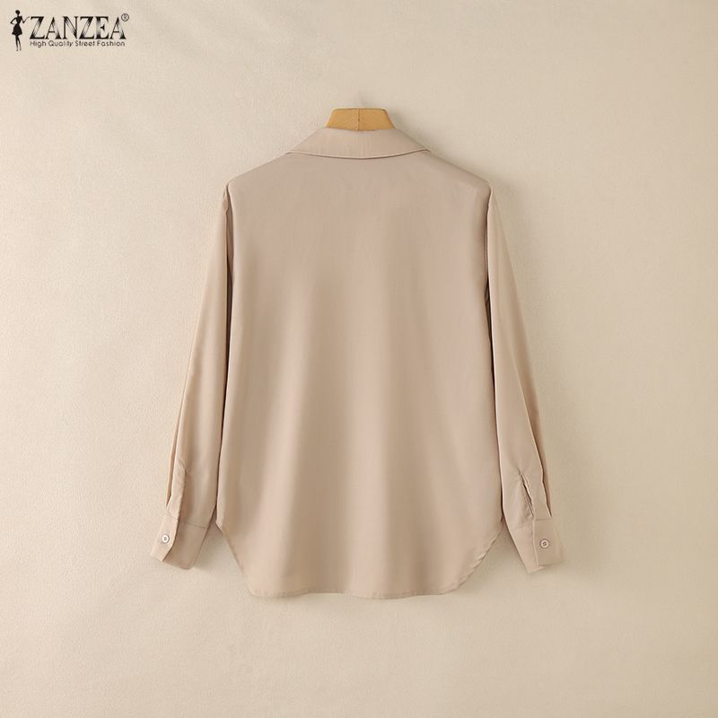 ZANZEA Damen Casual Umlegekragen 3/4 Ärmel Lockere Bluse