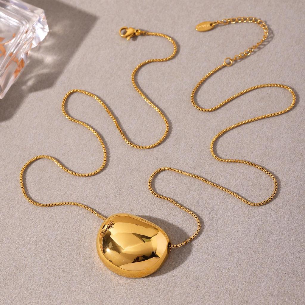 Qiong Yao Minimalist Gold Oval Bean Pendant Necklace Colorfast Fashion Clavicle Chain