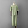 Women's Ice Silk Knitted Suits Summer O Neck Short Sleeve Long Pants Large Two Piece Set