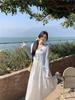 2026 French Summer White Dress & Spaghetti Strap with Knit Sun Protection Cardigan Set
