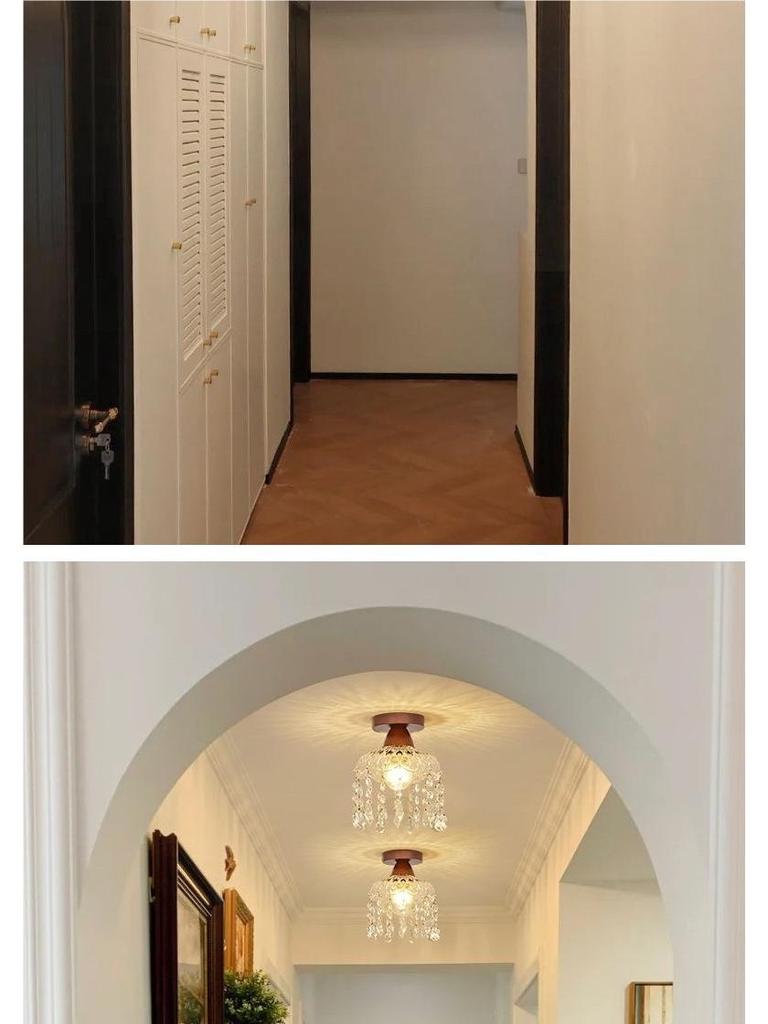 Chinese Style Retro Crystal Pendant Ceiling Light for Corridor, Aisle, Entrance, or Balcony