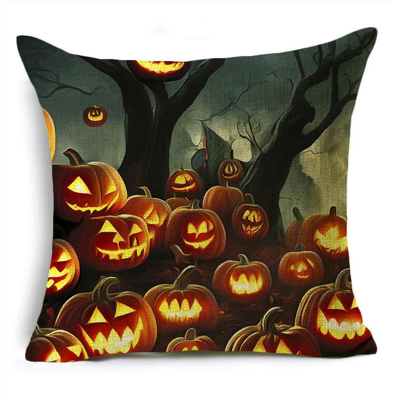 Fashion Halloween Scary Night Moon Pumpkin Lantern Linen Throw Pillowcase Decorative Cushion Cover For Sofa Living Room Party
