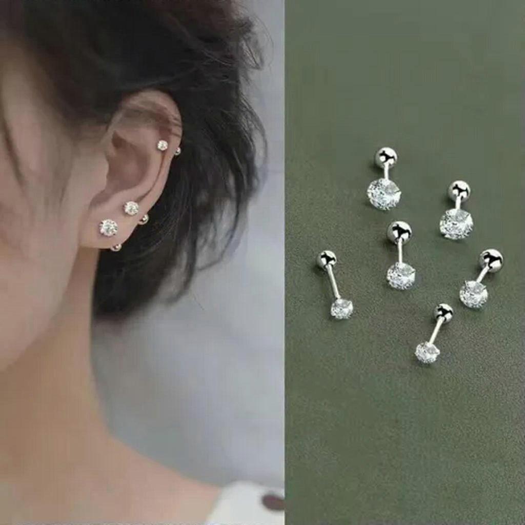 RSAMD 1Pair Zircon Earring for Women Ear Bone Nail Cartilage Earring Spiral Stud Earri-5mm