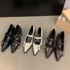 Французький темперамент гострі туфлі на високих підборах чорні одинарні туфлі жіноче взуття 2025 новинка весна та осінь зима Маленькі шкіряні туфлі Мері Джейн
