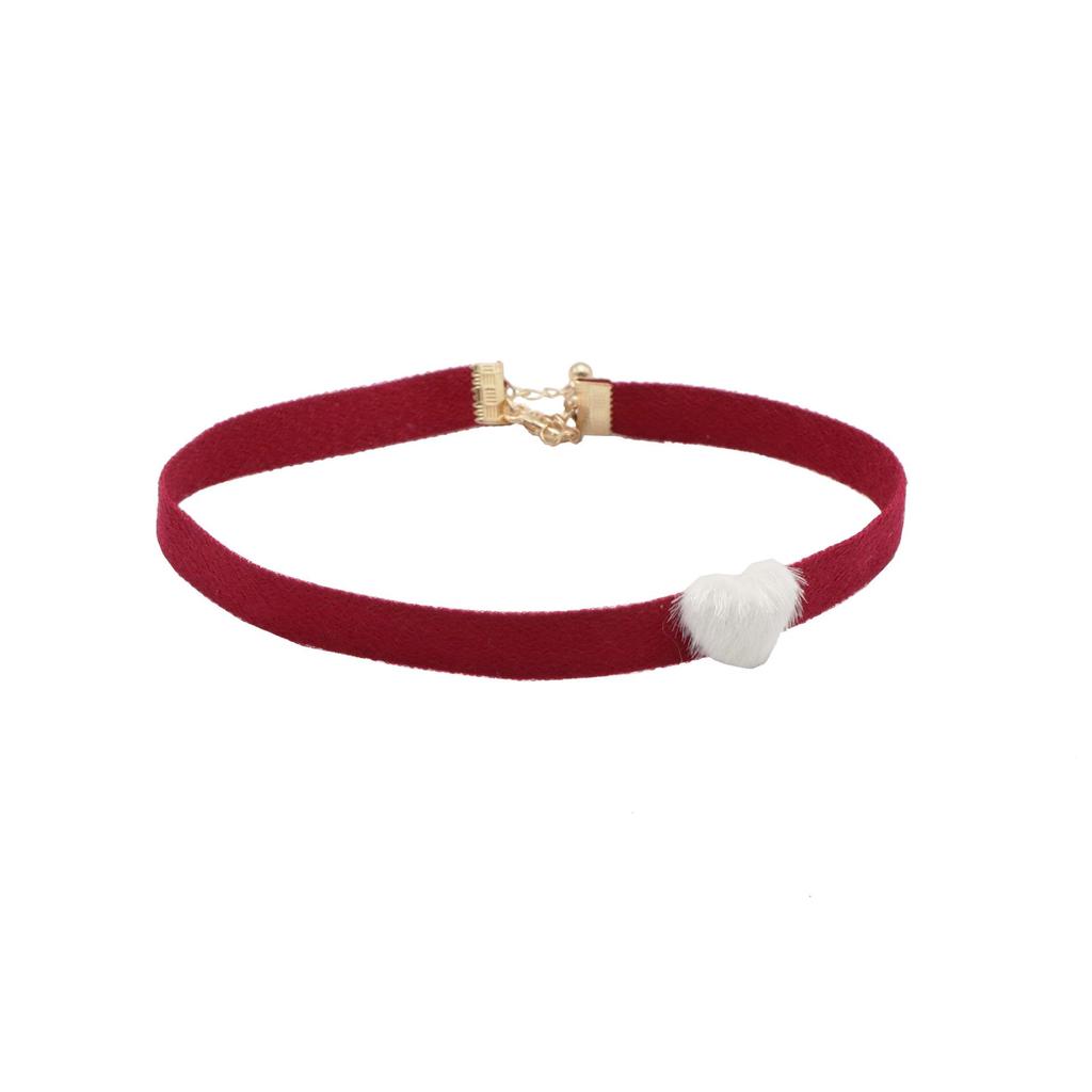 Burgundy Pearl Strawberry Pendant Ribbon Choker Necklace for Women