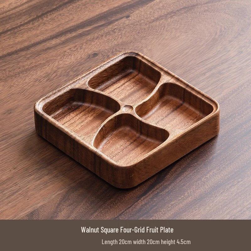 Abay Walnut Wood Four-Grid Snack & Fruit Tray