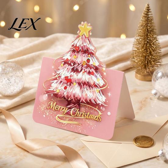 Ritual Feeling Christmas Gift Souvenirs 10 Pcs 3D Tree Greeting Cards, Holiday Postcards Thick Cardboard Cards Bulk for New Year, Winter Xmas