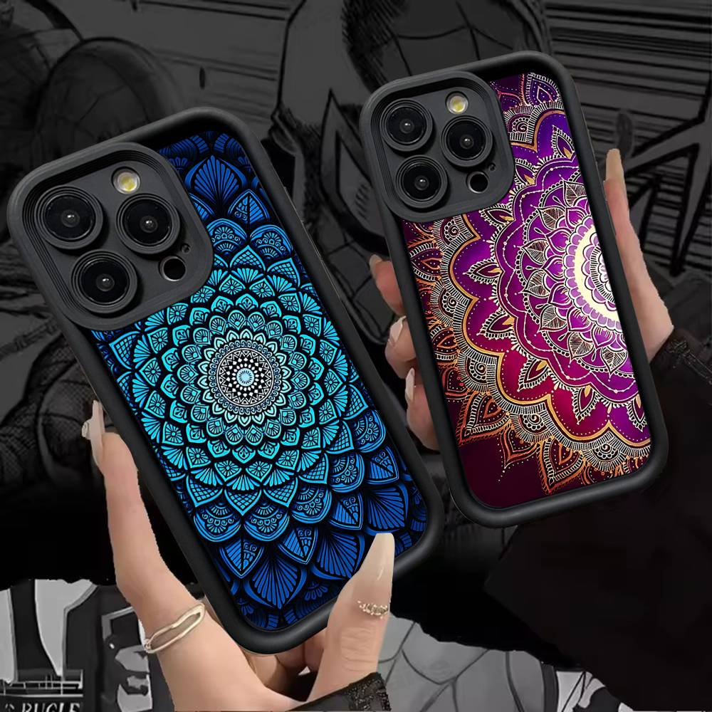 Indian Pattern Mandala Silicone Soft Phone Case For IPhone 17 16 15 14 Plus 13 12 Mini 11 Black Cover