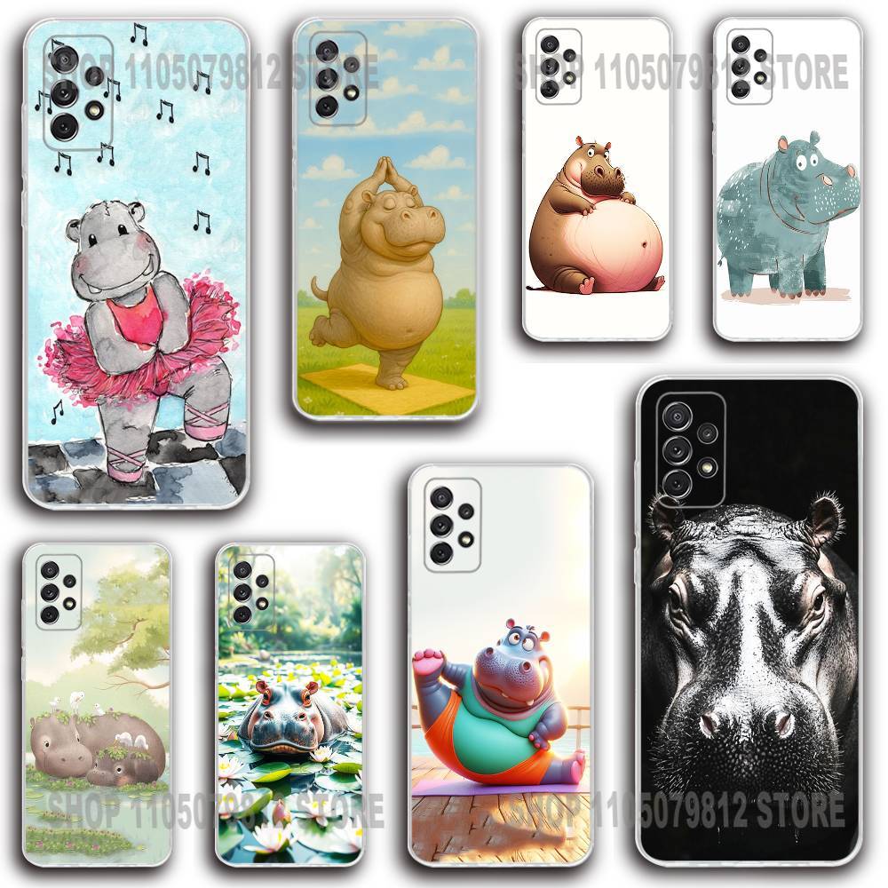 Cute Hippo Hippopotamus Phone Case Silicone For Samsung S30,23,21,22,20 FE lite,S10,9,PIus Note20ultra Soft Transparent
