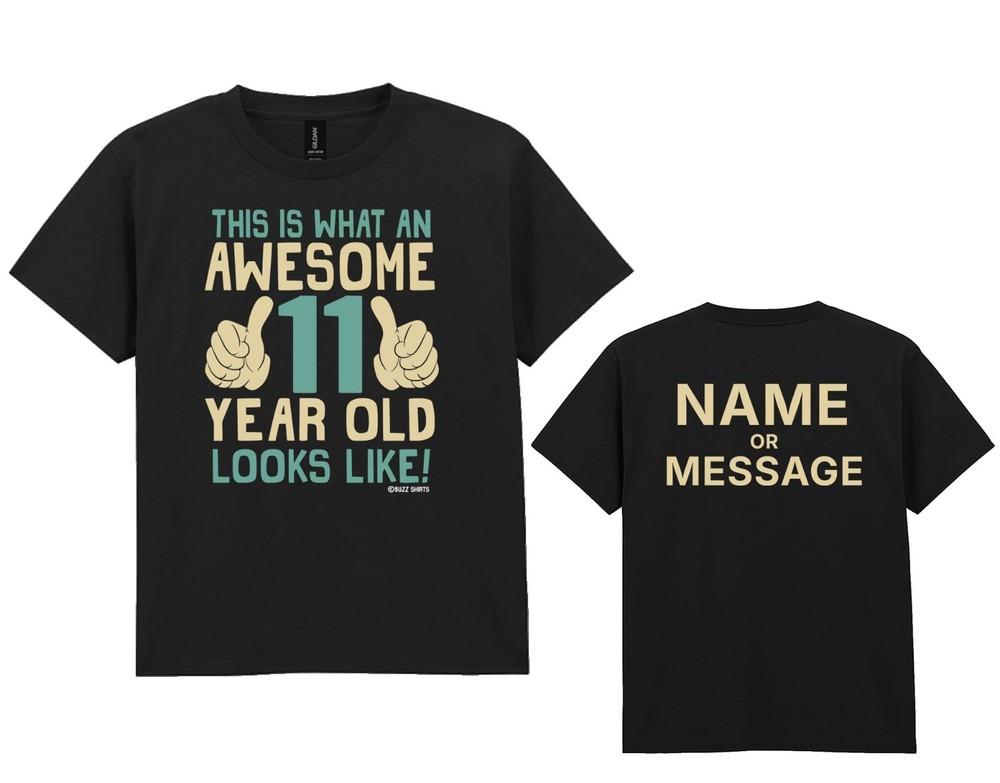 

Boys 11th Birthday T-Shirt Kids - Personalised Custom Name Message Awesome 11 M