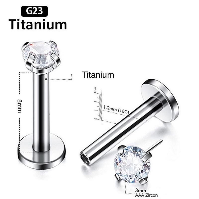 G23 Titanium Pin Claw Zirconium Barbell Set with 5A Zircon Labret Piercing Jewelry